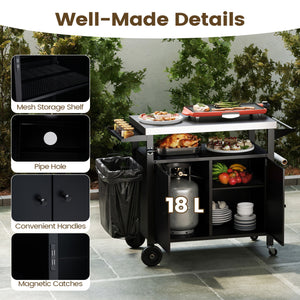 Outdoor Grill Cart with Stainless Steel Top & 2-Door Cabinet for BBQ Camping-Black view 9