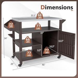 Outdoor Grill Cart with Storage Cabinet Shelves and Stainless Steel Top-Brown view 5