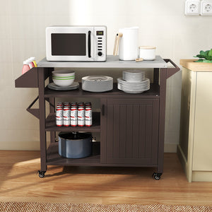 Outdoor Grill Cart with Storage Cabinet Shelves and Stainless Steel Top-Brown view 6