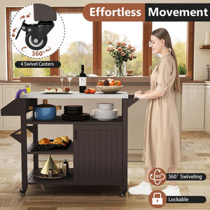Outdoor Grill Cart with Storage Cabinet Shelves and Stainless Steel Top-Brown view 9