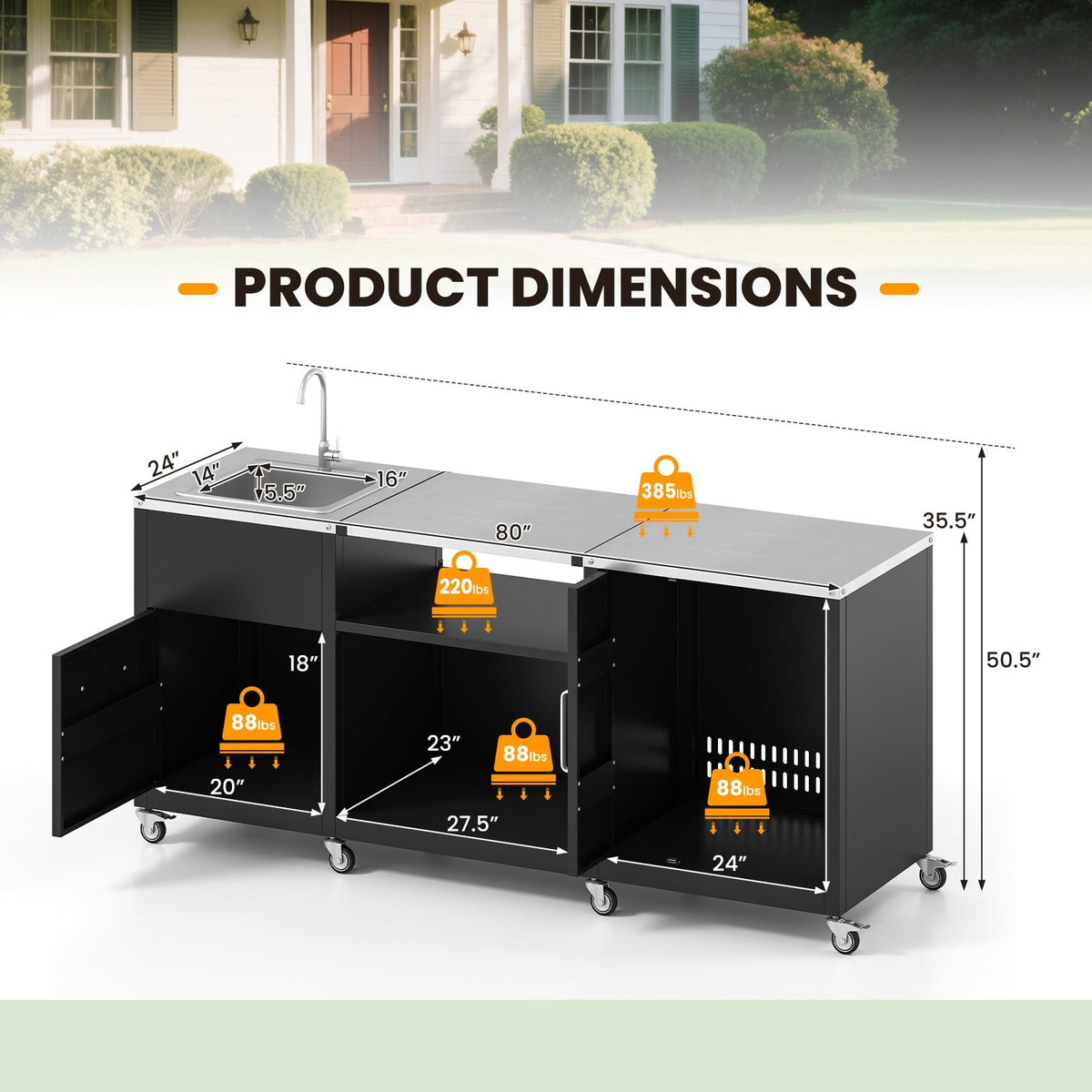 Outdoor Grill Table with Sink and Drainage Heavy Duty Metal Grill Cart-Black view 4