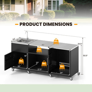 Outdoor Grill Table with Sink and Drainage Heavy Duty Metal Grill Cart-Black view 4