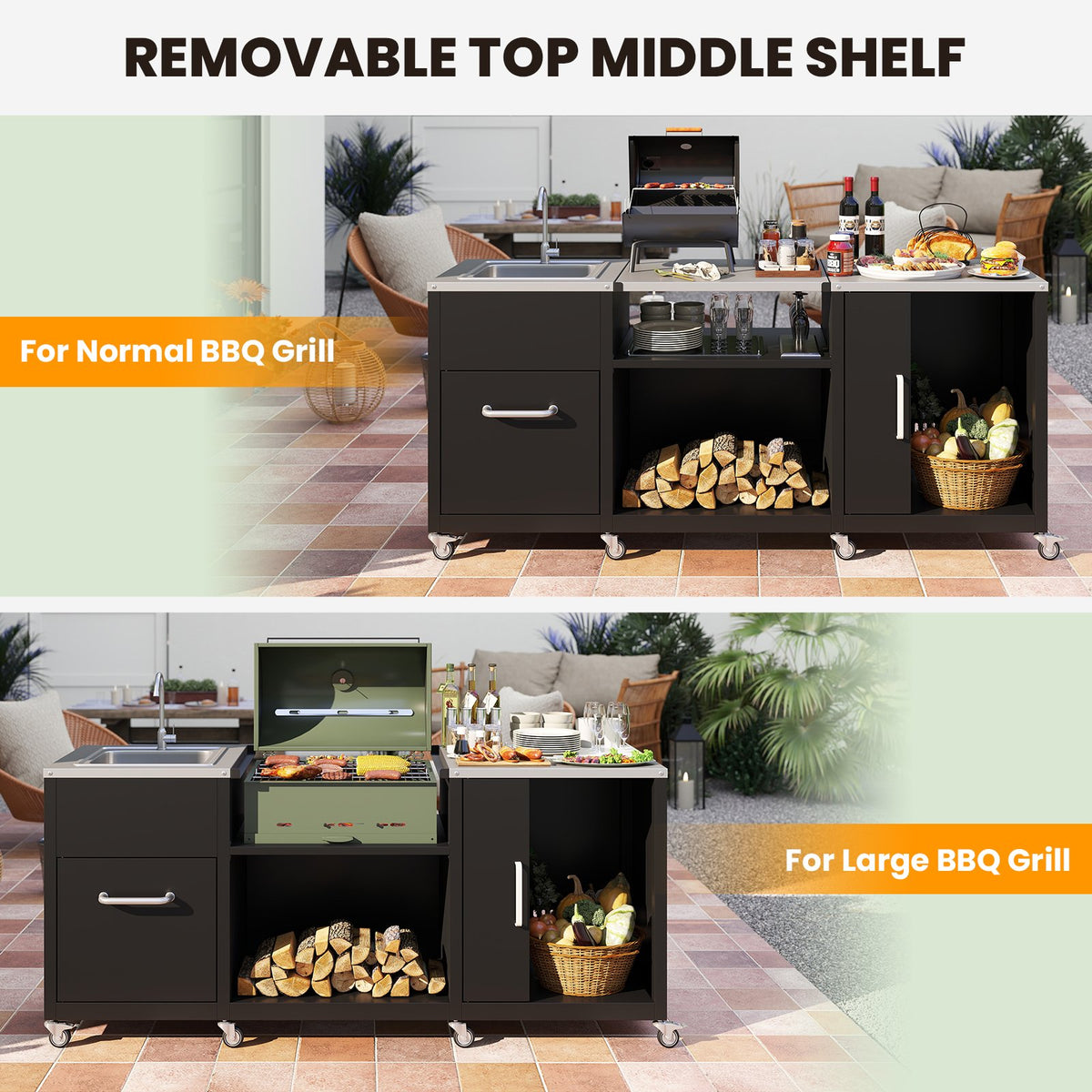 Outdoor Grill Table with Sink and Drainage Heavy Duty Metal Grill Cart-Black view 5