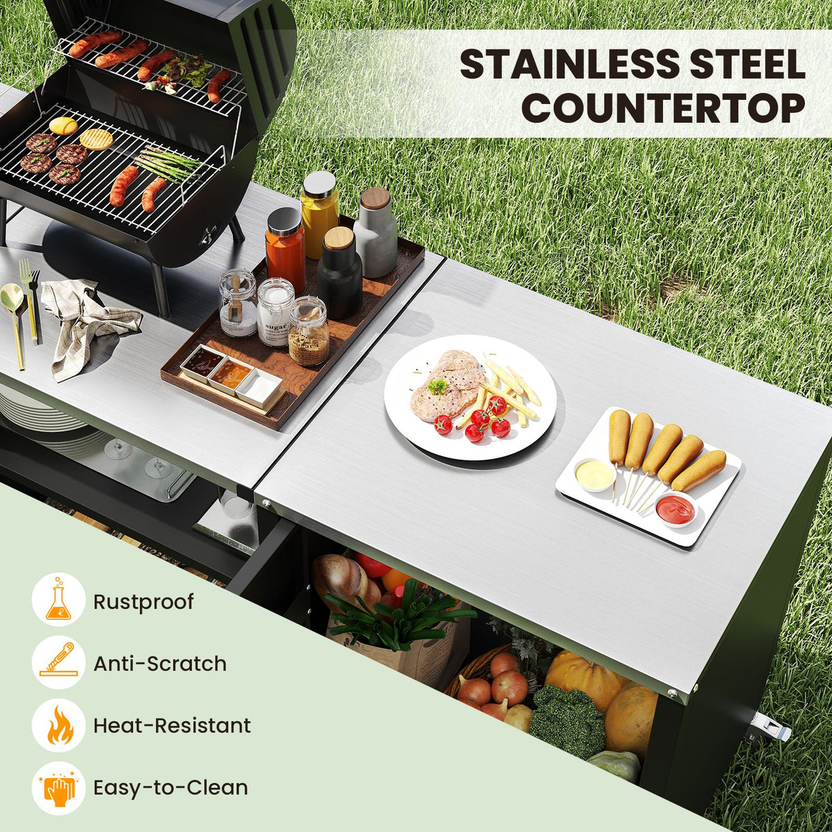 Outdoor Grill Table with Sink and Drainage Heavy Duty Metal Grill Cart-Black view 6