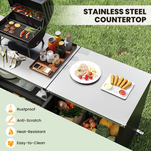 Outdoor Grill Table with Sink and Drainage Heavy Duty Metal Grill Cart-Black view 6