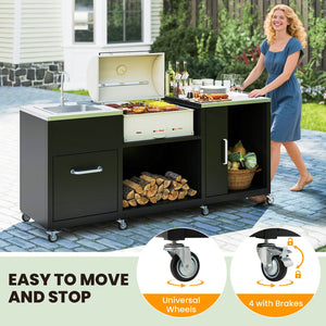Outdoor Grill Table with Sink and Drainage Heavy Duty Metal Grill Cart-Black view 7