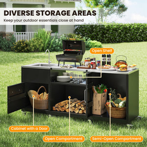 Outdoor Grill Table with Sink and Drainage Heavy Duty Metal Grill Cart-Black view 9