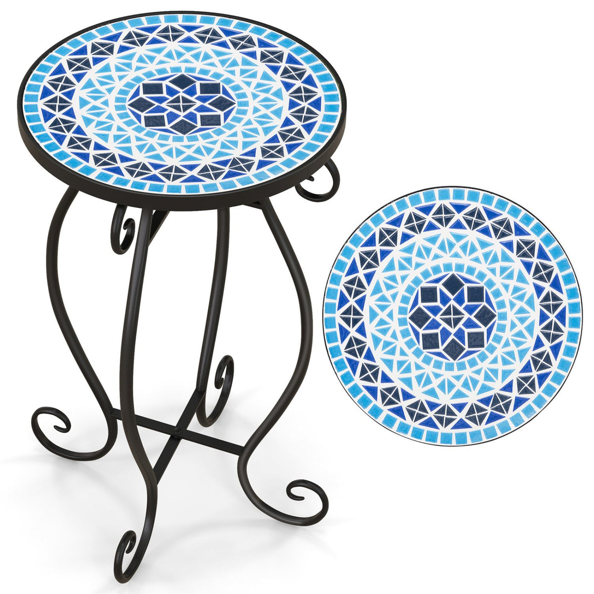 Outdoor Indoor Steel Accent Plant Stand Cobalt Table-Blue