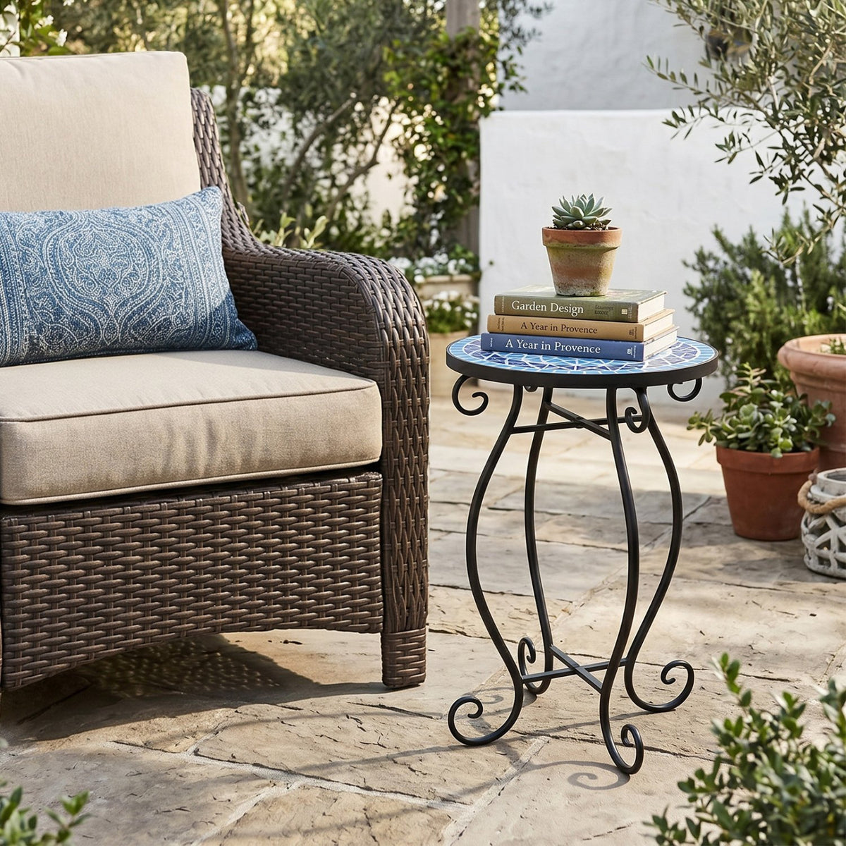 Outdoor Indoor Steel Accent Plant Stand Cobalt Table-Blue view 6