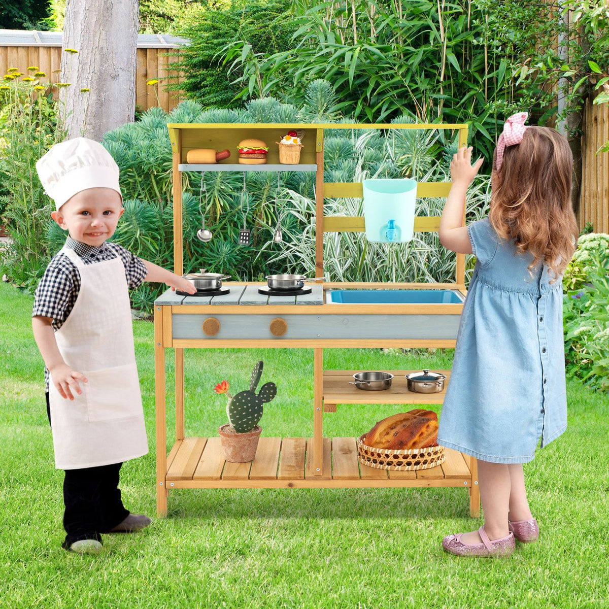 Outdoor Kids Mud Kitchen with Faucet and Water Box view 3
