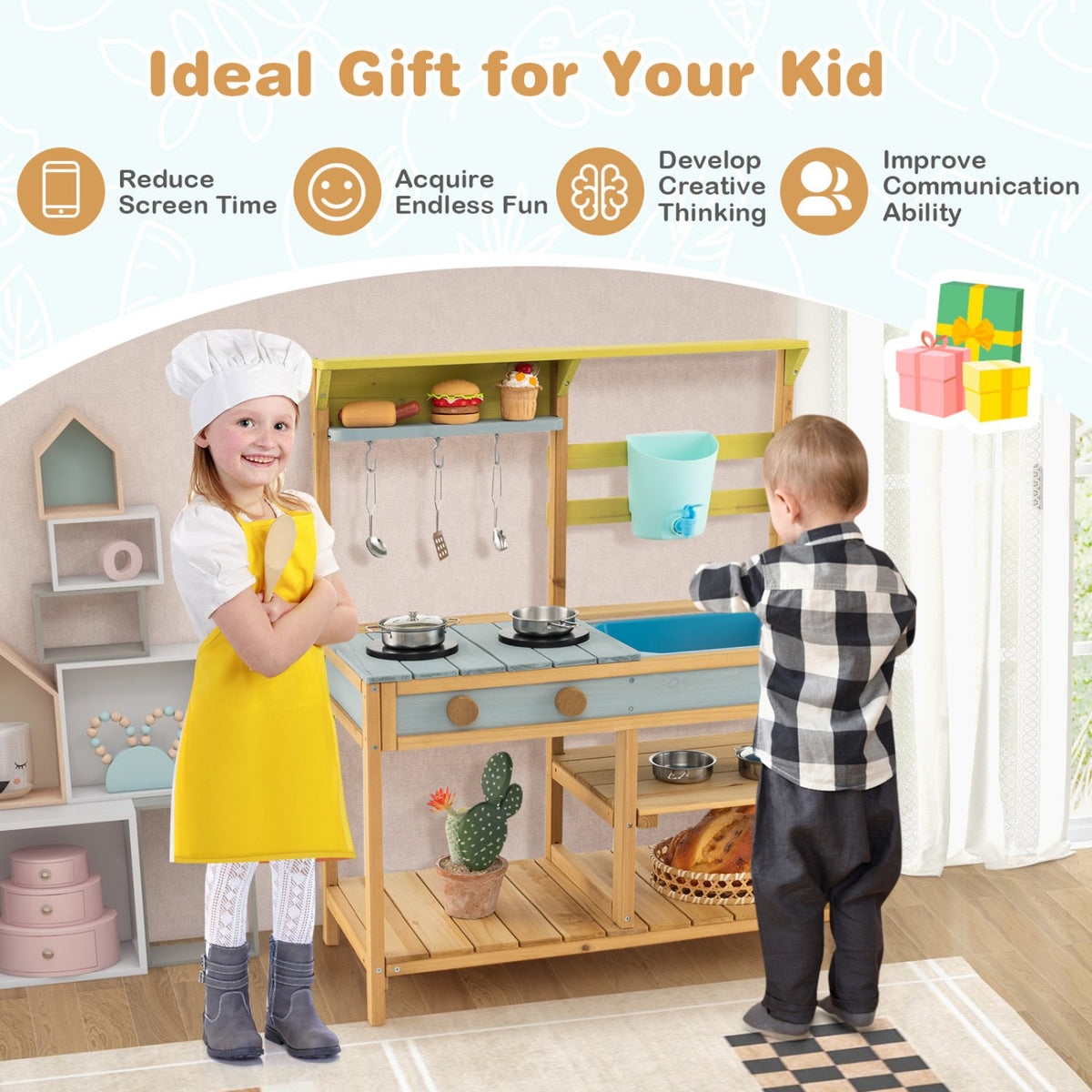 Outdoor Kids Mud Kitchen with Faucet and Water Box view 7