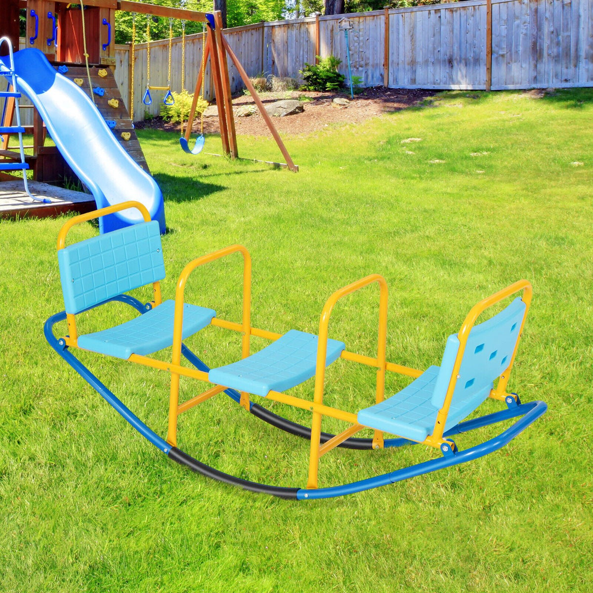 Outdoor Kids Seesaw Swivel Teeter for 3 to 8 Years Old-Blue view 2