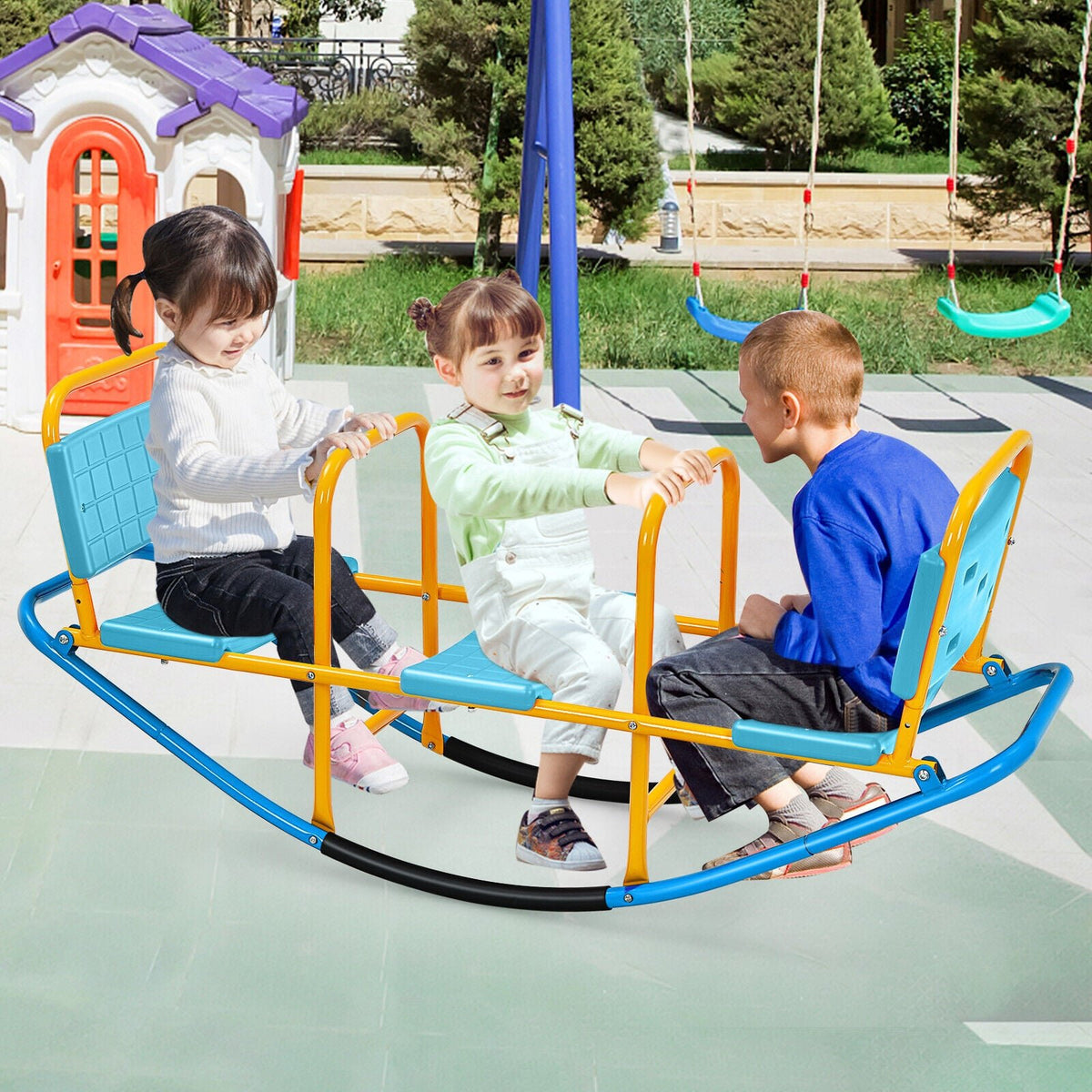 Outdoor Kids Seesaw Swivel Teeter for 3 to 8 Years Old-Blue view 3