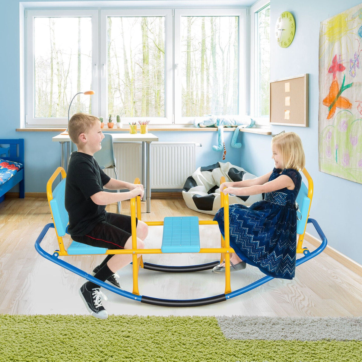 Outdoor Kids Seesaw Swivel Teeter for 3 to 8 Years Old-Blue view 6