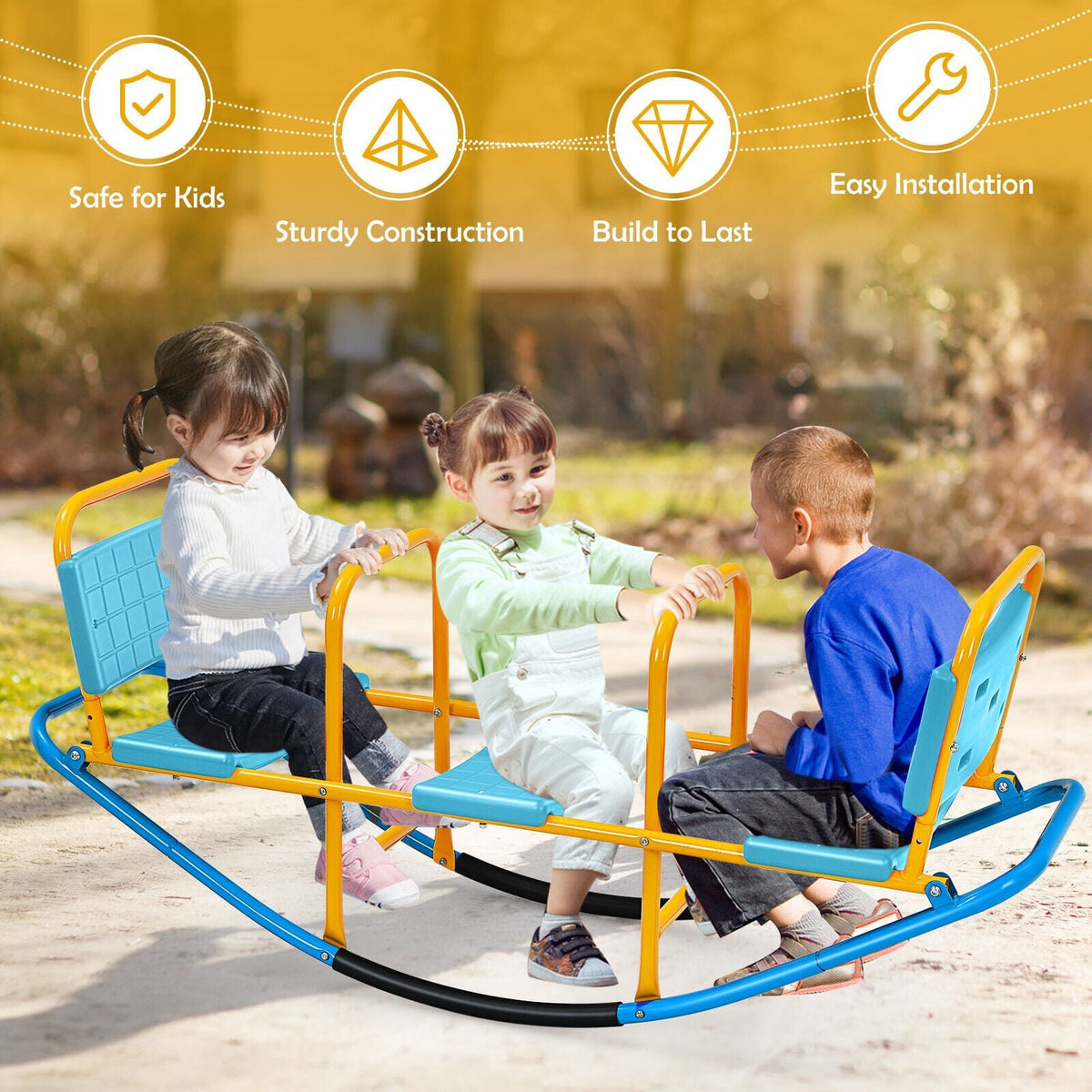 Outdoor Kids Seesaw Swivel Teeter for 3 to 8 Years Old-Blue view 7