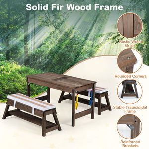 Outdoor Kids Wooden Picnic Table and Benches Set with Umbrella-Brown view 6