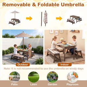Outdoor Kids Wooden Picnic Table and Benches Set with Umbrella-Brown view 7