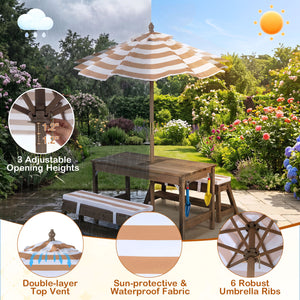 Outdoor Kids Wooden Picnic Table and Benches Set with Umbrella-Brown view 8