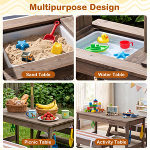 Outdoor Kids Wooden Picnic Table and Benches Set with Umbrella-Brown view 9