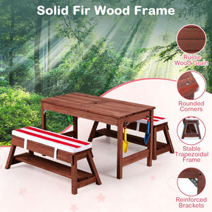 Outdoor Kids Wooden Picnic Table and Benches Set with Umbrella-Red view 7