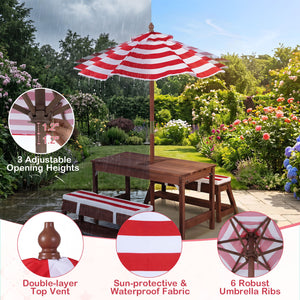 Outdoor Kids Wooden Picnic Table and Benches Set with Umbrella-Red view 8