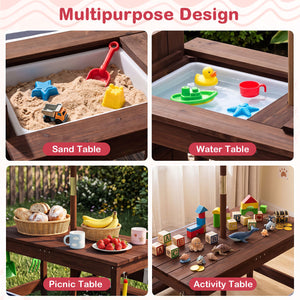 Outdoor Kids Wooden Picnic Table and Benches Set with Umbrella-Red view 9