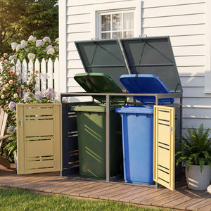 Outdoor Metal Garbage Bin Storage Shed for 2 Trash Cans-Yellow view 3