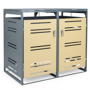 Outdoor Metal Garbage Bin Storage Shed for 2 Trash Cans-Yellow view 4