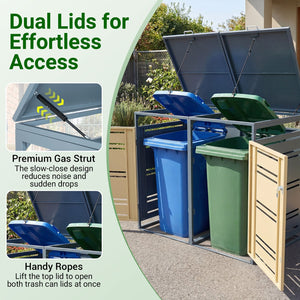 Outdoor Metal Garbage Bin Storage Shed for 2 Trash Cans-Yellow view 8