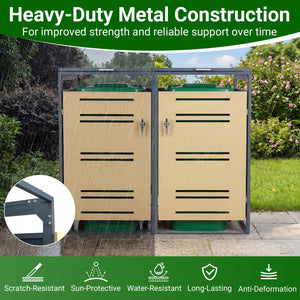 Outdoor Metal Garbage Bin Storage Shed for 2 Trash Cans-Yellow view 9