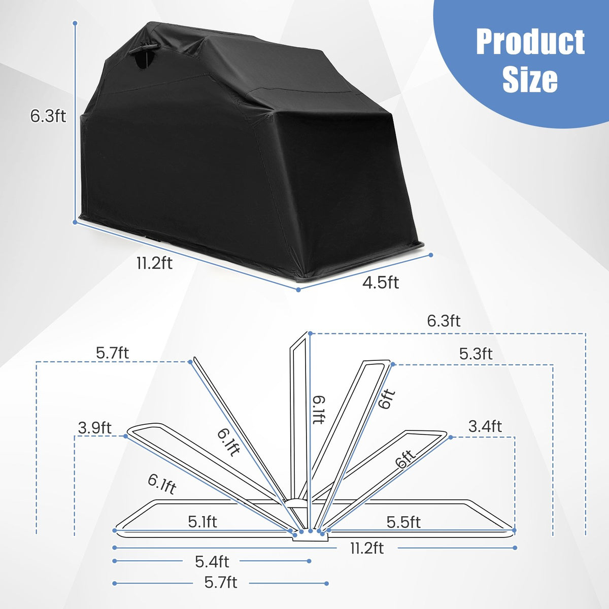 Outdoor Motorcycle Shelter Waterproof Motorbike Storage Tent with Cover-Black view 4