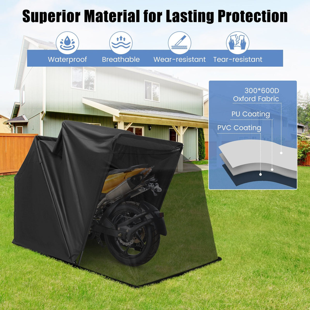 Outdoor Motorcycle Shelter Waterproof Motorbike Storage Tent with Cover-Black view 5