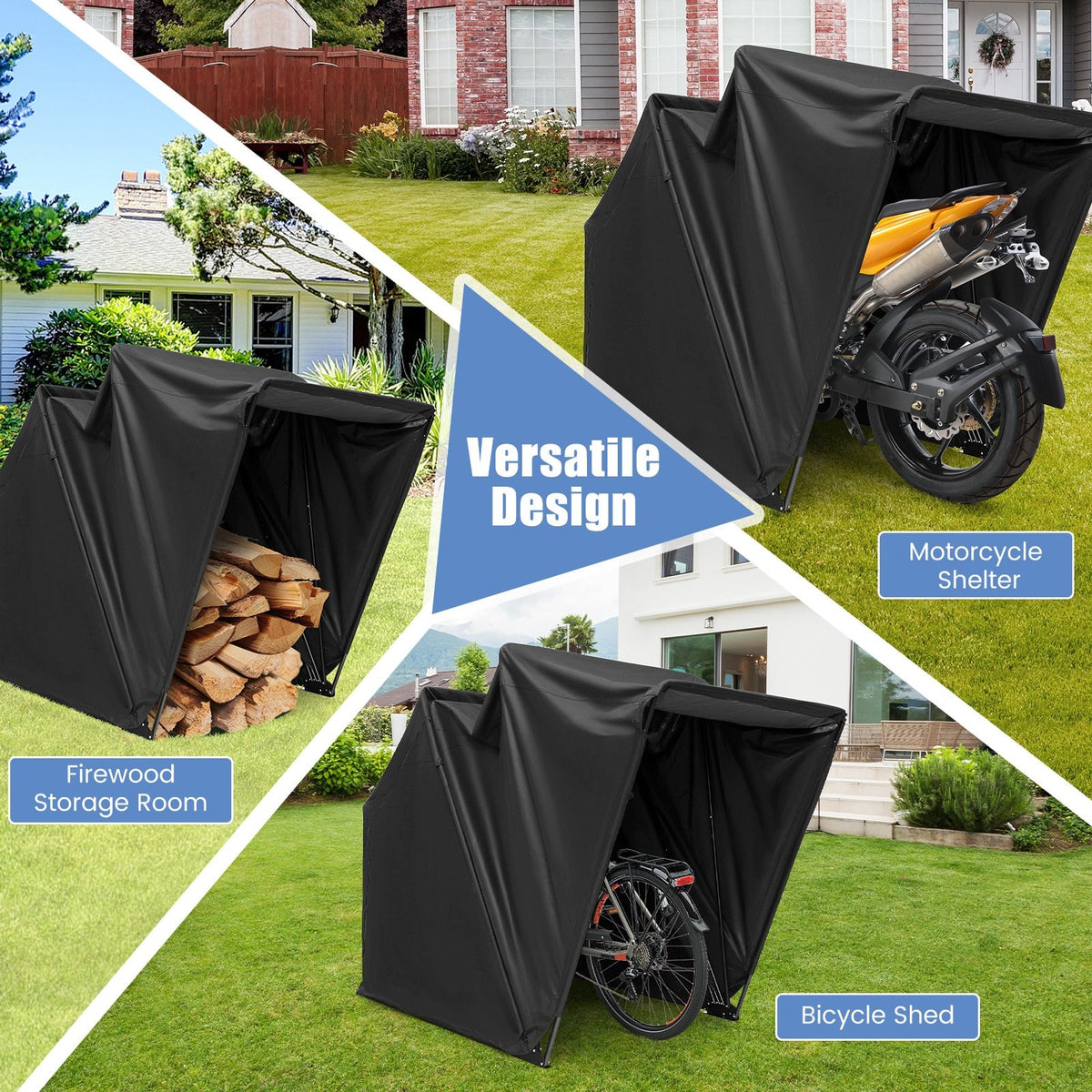 Outdoor Motorcycle Shelter Waterproof Motorbike Storage Tent with Cover-Black view 6