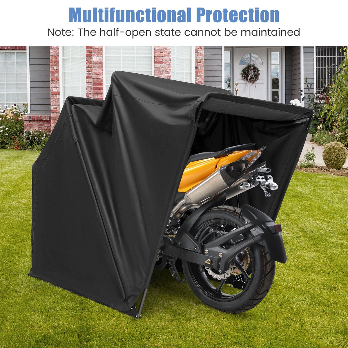 Outdoor Motorcycle Shelter Waterproof Motorbike Storage Tent with Cover-Black view 9