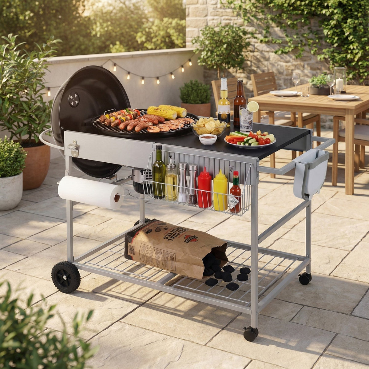 Outdoor Movable Grill Table for 18/22 Inch Weber Original Kettle for Camping-Black view 2