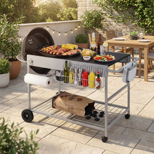 Outdoor Movable Grill Table for 18/22 Inch Weber Original Kettle for Camping-Black view 2