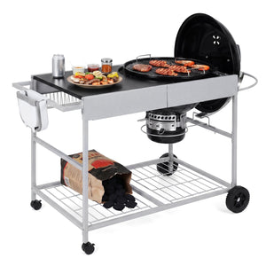 Outdoor Movable Grill Table for 18/22 Inch Weber Original Kettle for Camping-Black view 4