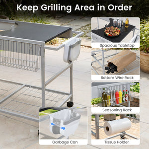 Outdoor Movable Grill Table for 18/22 Inch Weber Original Kettle for Camping-Black view 6