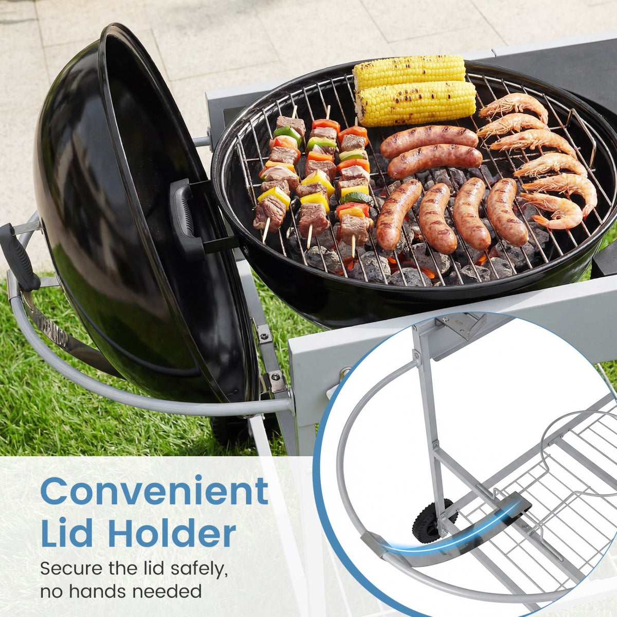 Outdoor Movable Grill Table for 18/22 Inch Weber Original Kettle for Camping-Black view 8
