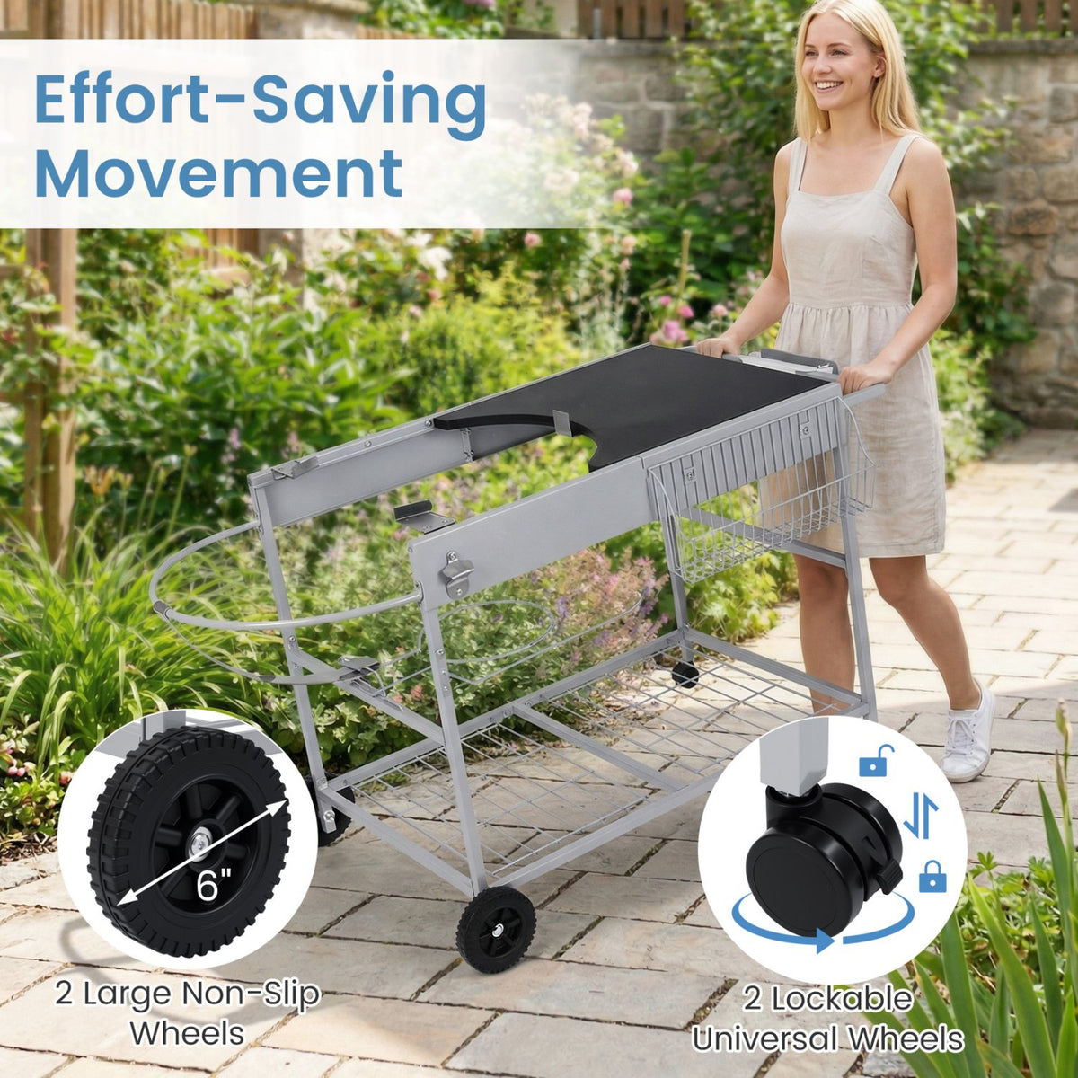 Outdoor Movable Grill Table for 18/22 Inch Weber Original Kettle for Camping-Black view 9