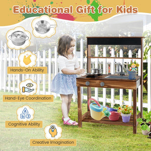 Outdoor Mud Kitchen for Kids with Rotatable Faucet and Removable Sink-Natural view 7