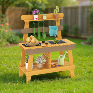 Outdoor Mud Kitchen for Kids Wooden Play Kitchen Toy for Boys Girls Aged 3-8-Yellow view 2