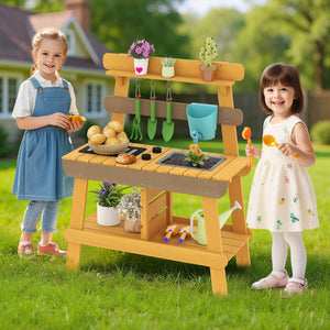Outdoor Mud Kitchen for Kids Wooden Play Kitchen Toy for Boys Girls Aged 3-8-Yellow view 3