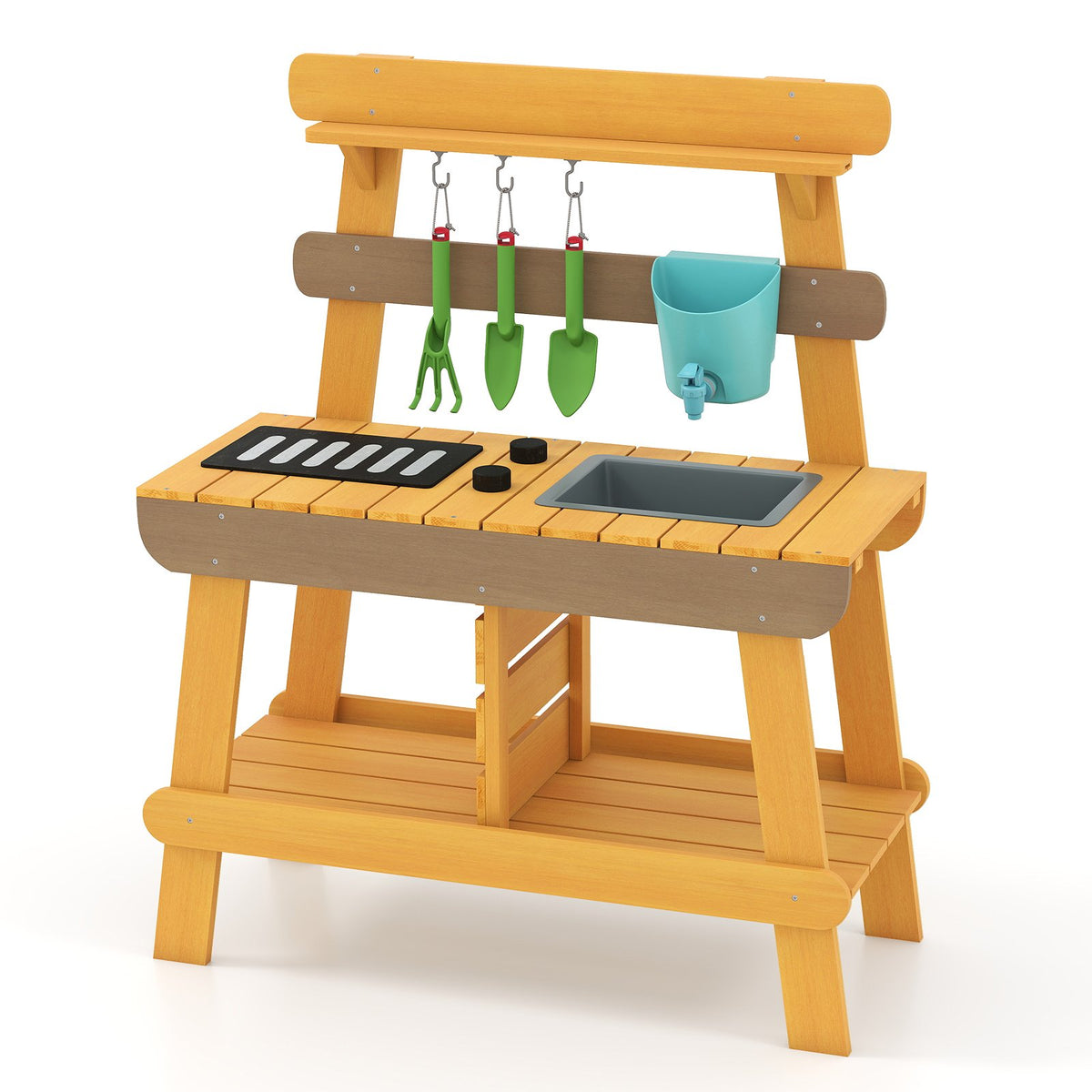 Outdoor Mud Kitchen for Kids Wooden Play Kitchen Toy for Boys Girls Aged 3-8-Yellow view 4