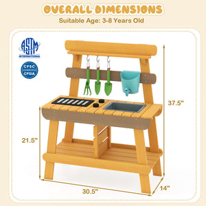 Outdoor Mud Kitchen for Kids Wooden Play Kitchen Toy for Boys Girls Aged 3-8-Yellow view 5
