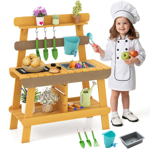 Outdoor Mud Kitchen for Kids Wooden Play Kitchen Toy for Boys Girls Aged 3-8-Yellow view 6