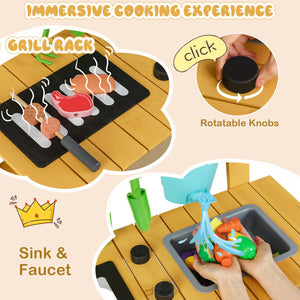 Outdoor Mud Kitchen for Kids Wooden Play Kitchen Toy for Boys Girls Aged 3-8-Yellow view 7