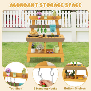 Outdoor Mud Kitchen for Kids Wooden Play Kitchen Toy for Boys Girls Aged 3-8-Yellow view 9