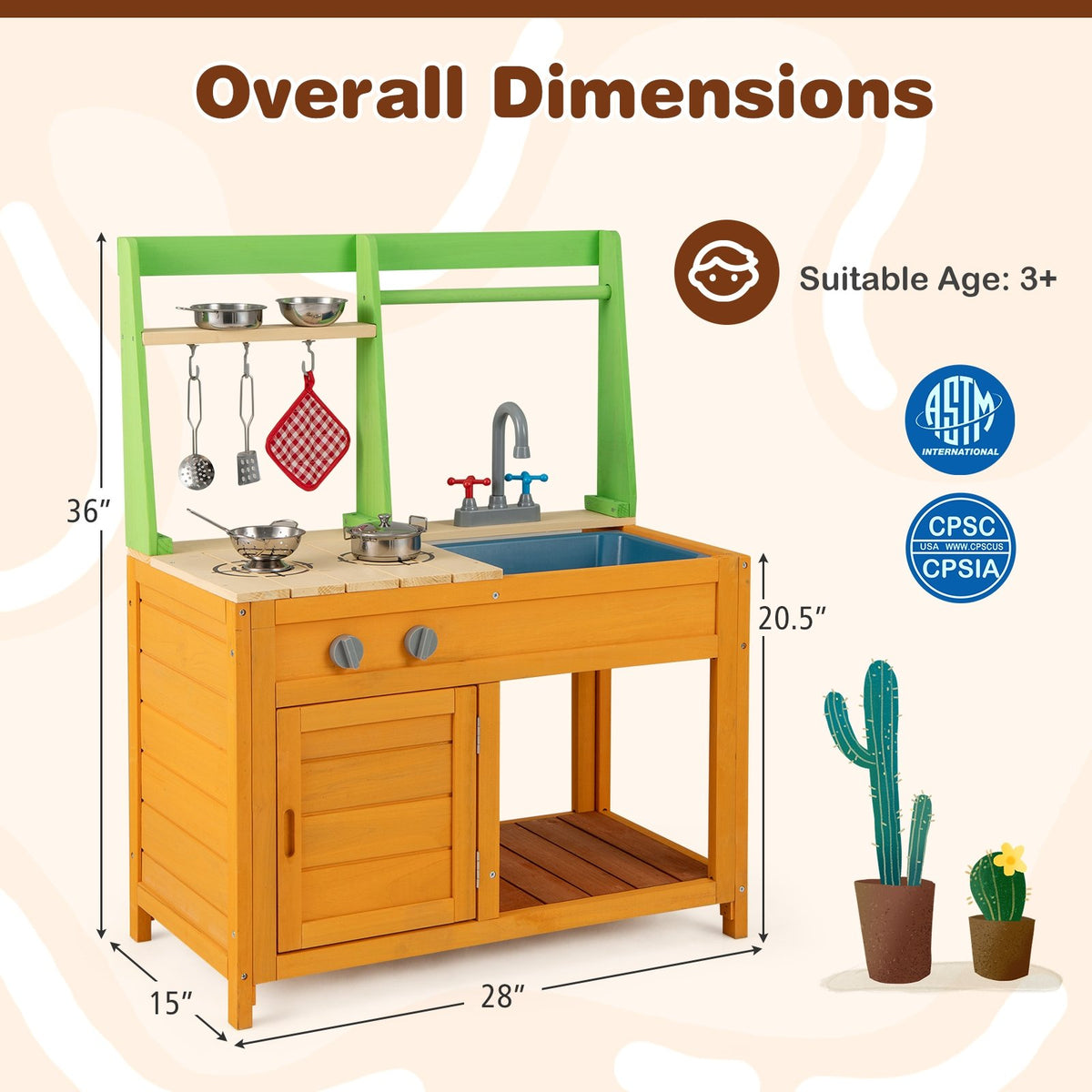 Outdoor Mud Kitchen Playset for Girls and Boys 3+ Years Old-Orange view 5
