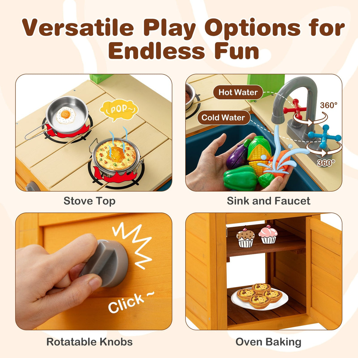 Outdoor Mud Kitchen Playset for Girls and Boys 3+ Years Old-Orange view 6